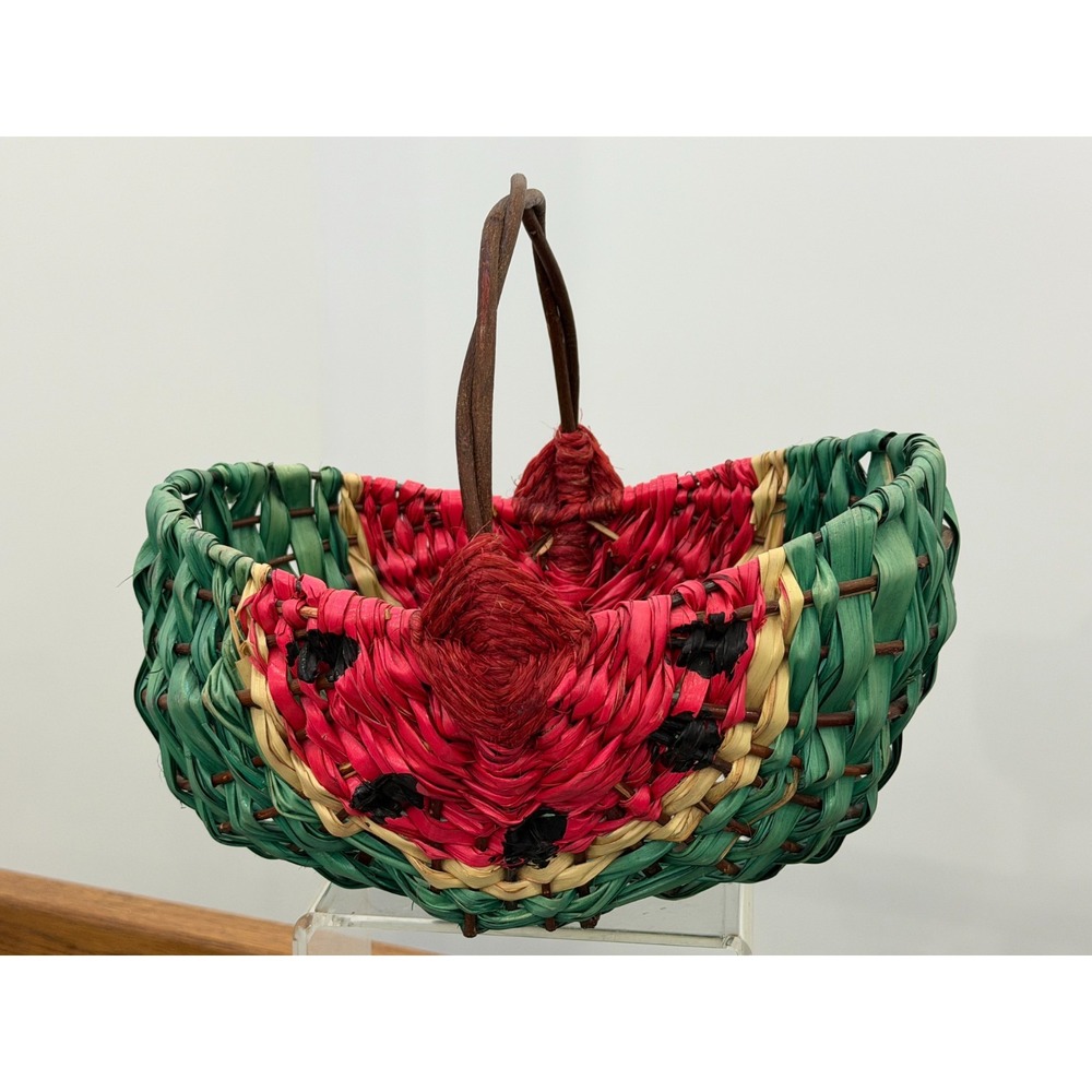 Watermelon Woven Basket Wicker Cane Picnic Straw Country Farmhouse Chic - Picture 3 of 15